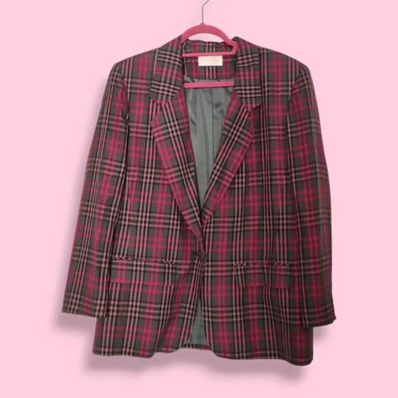 Pendleton vintage 80's USA made pink grey plaid 2 pc set jacket skirt 12/14 - Picture 4 of 8